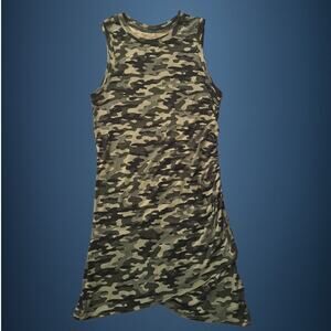 Ladies Shades Of Gray Camo Sleeveless Soft Dress Wrapped and Ruched Size Medium